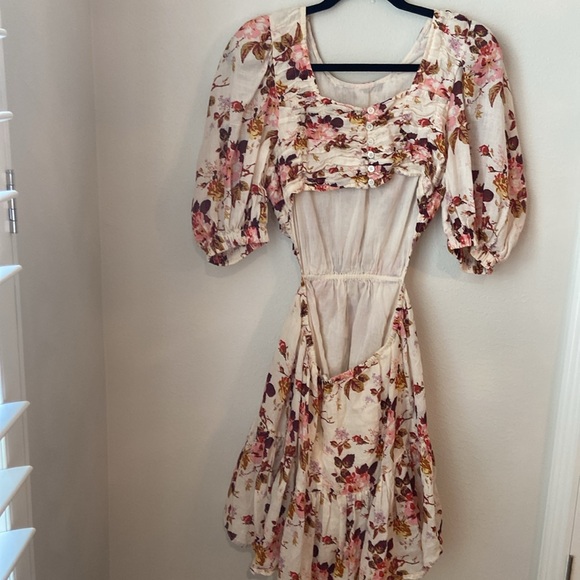 Sea New York Esme Floral pleated Puff Sleeve Open Back Mini Dress - Picture 5 of 7